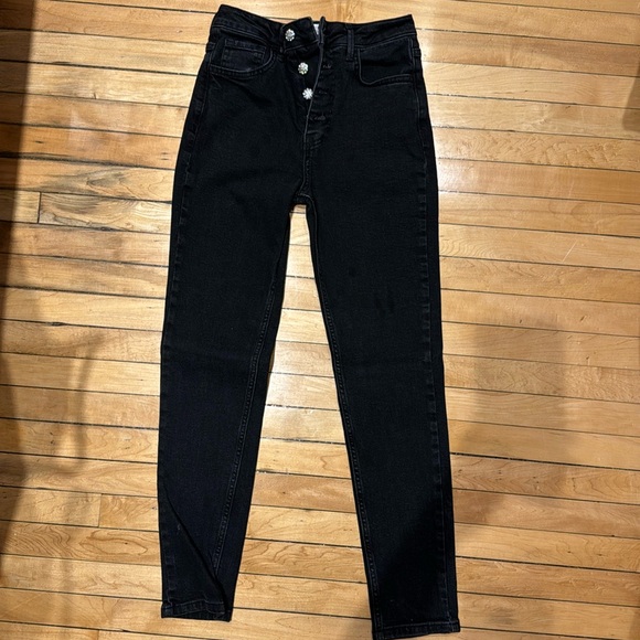 Ba&sh black cigarette jeans w silver bijoux button fly like new - Picture 2 of 3
